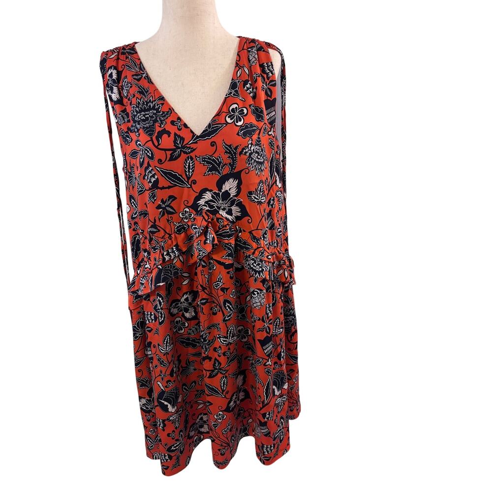 Nordstrom Signature Orange Red Floral Side Tie Sleeveless Dress Size 6